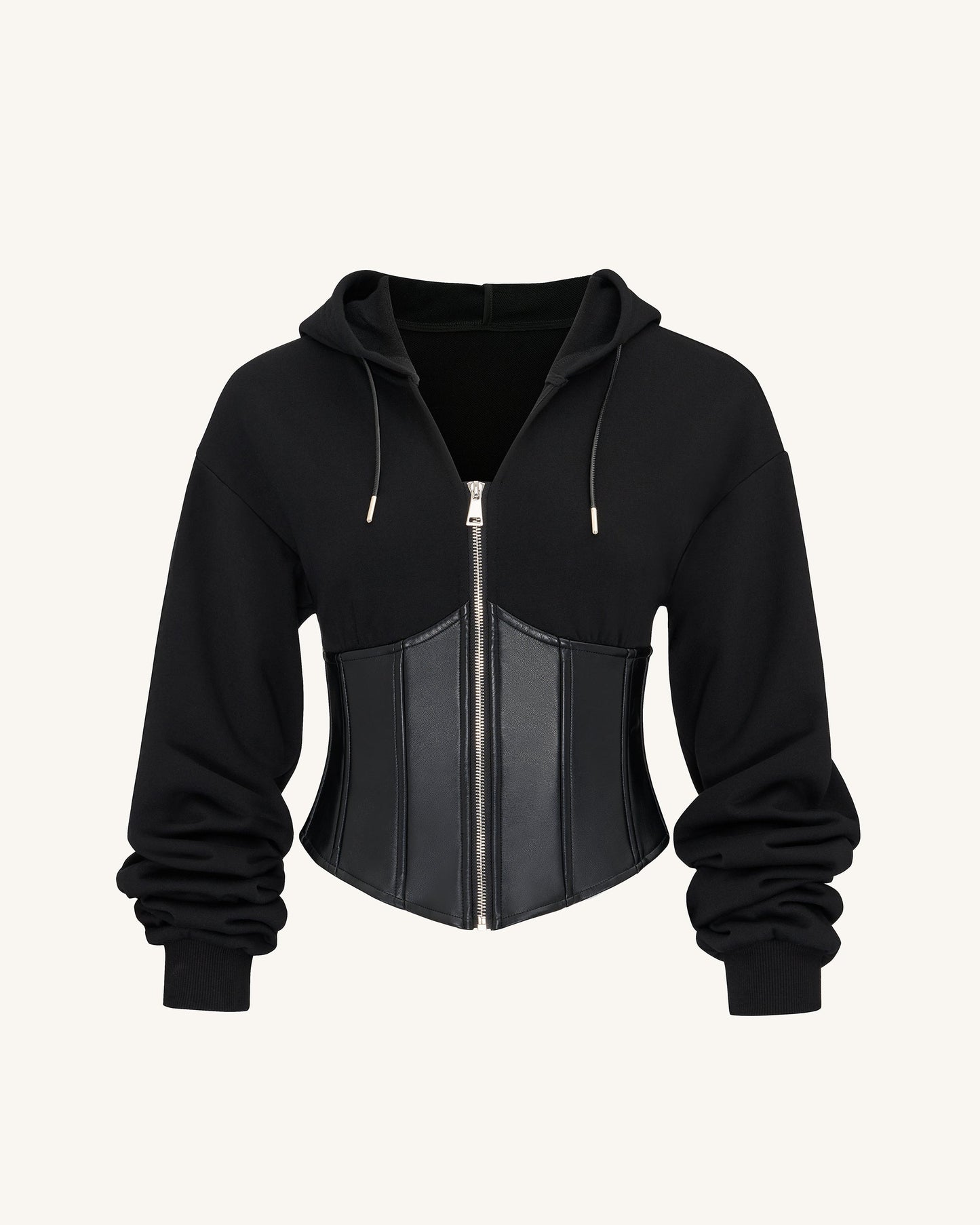 Valentina Yapılandırılmış Korse Model Kapüşonlu Sweatshirt - Siyah