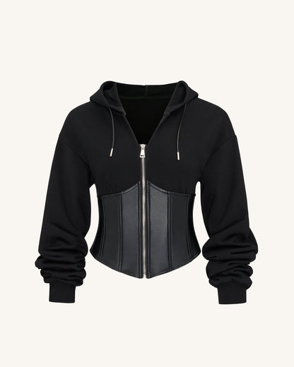 Valentina Yapılandırılmış Korse Model Kapüşonlu Sweatshirt - Siyah