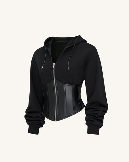 Valentina Yapılandırılmış Korse Model Kapüşonlu Sweatshirt - Siyah
