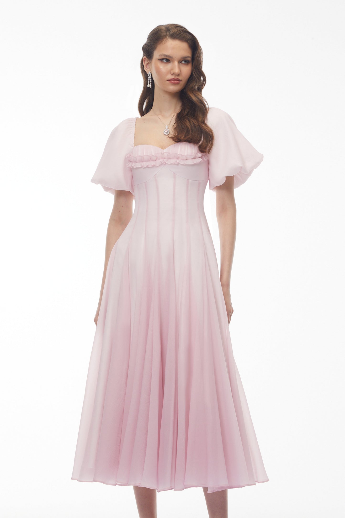 Tabata Pink Ruffled Pleated Midi Dress