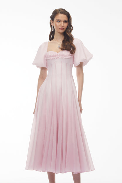 Tabata Pink Ruffled Pleated Midi Dress