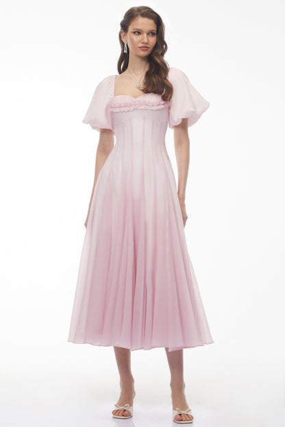 Tabata Pink Ruffled Pleated Midi Dress