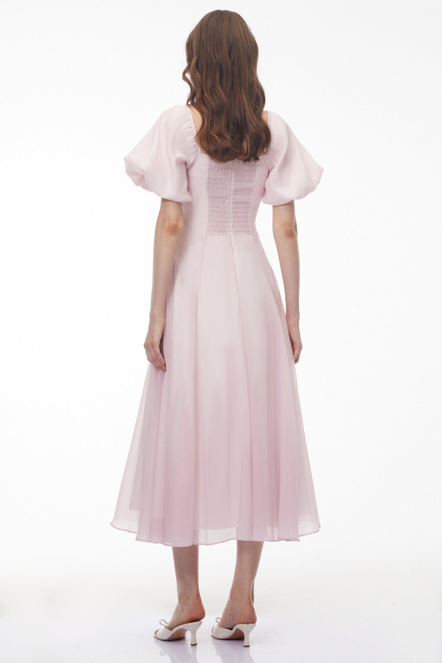 Tabata Pink Ruffled Pleated Midi Dress