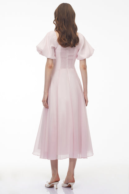 Tabata Pink Ruffled Pleated Midi Dress