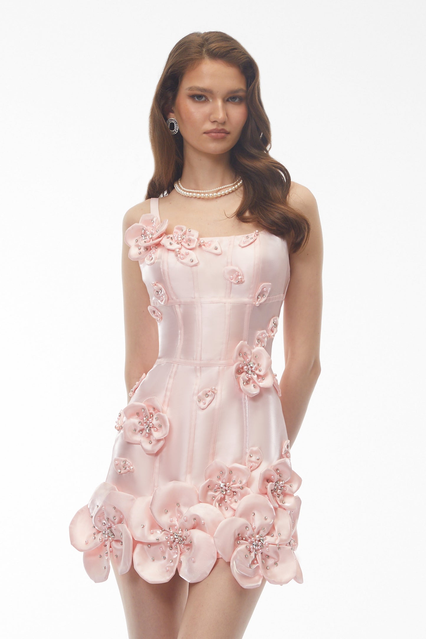 Tália Pink Embellished Mini Dress with 3D Petals