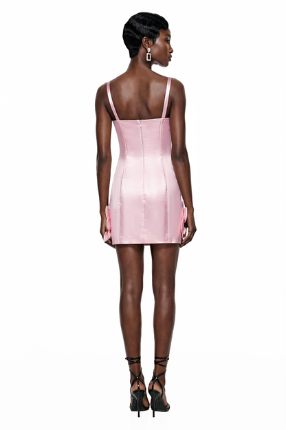 Tália Pink Embellished Mini Dress with 3D Petals