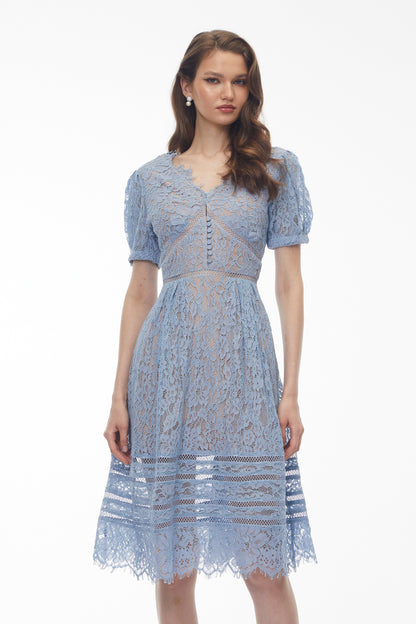 Tamara Cornflower Blue Floral Lace Midi Dress