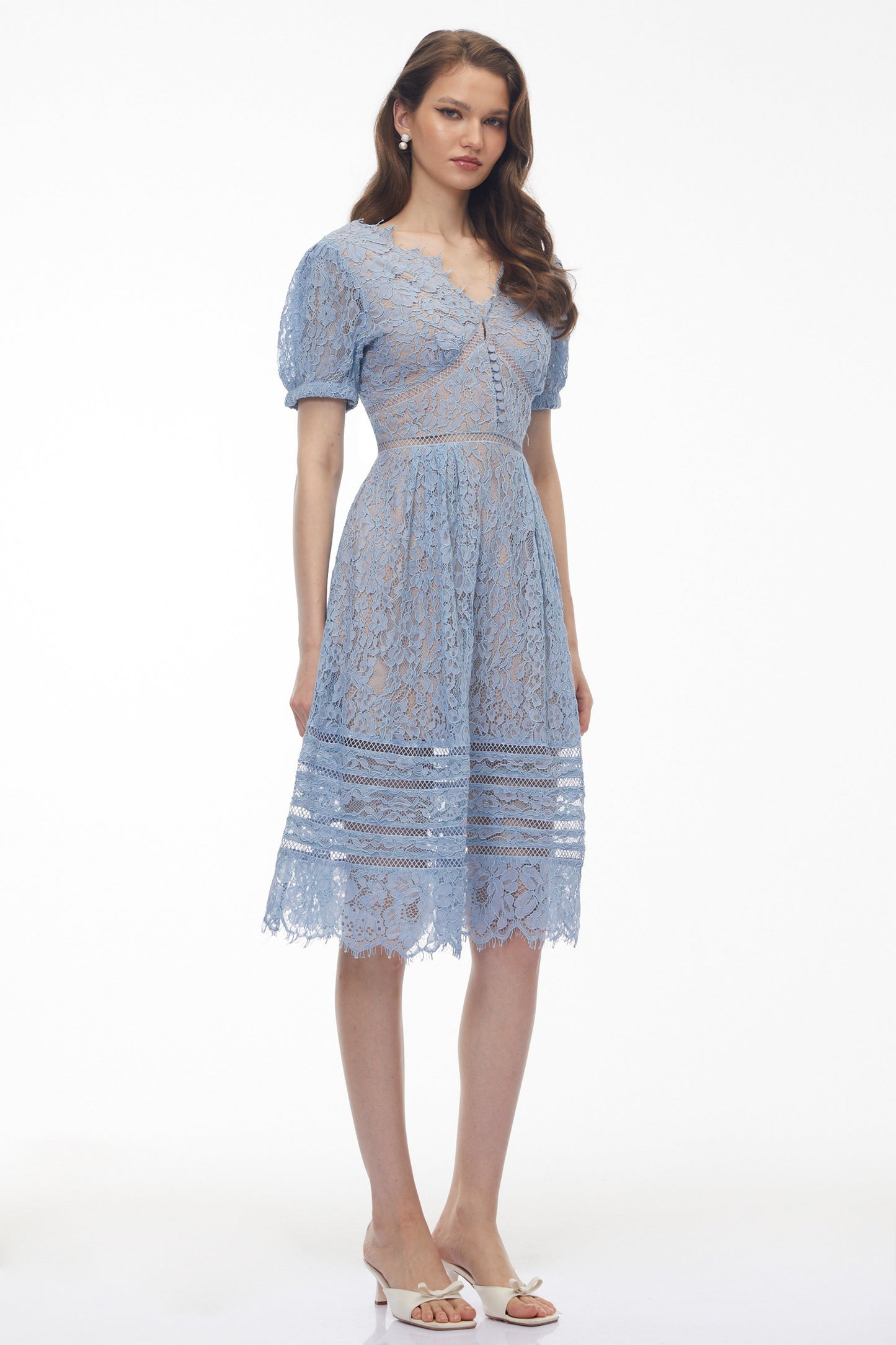 Tamara Cornflower Blue Floral Lace Midi Dress