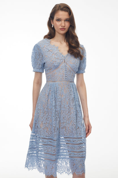 Tamara Cornflower Blue Floral Lace Midi Dress