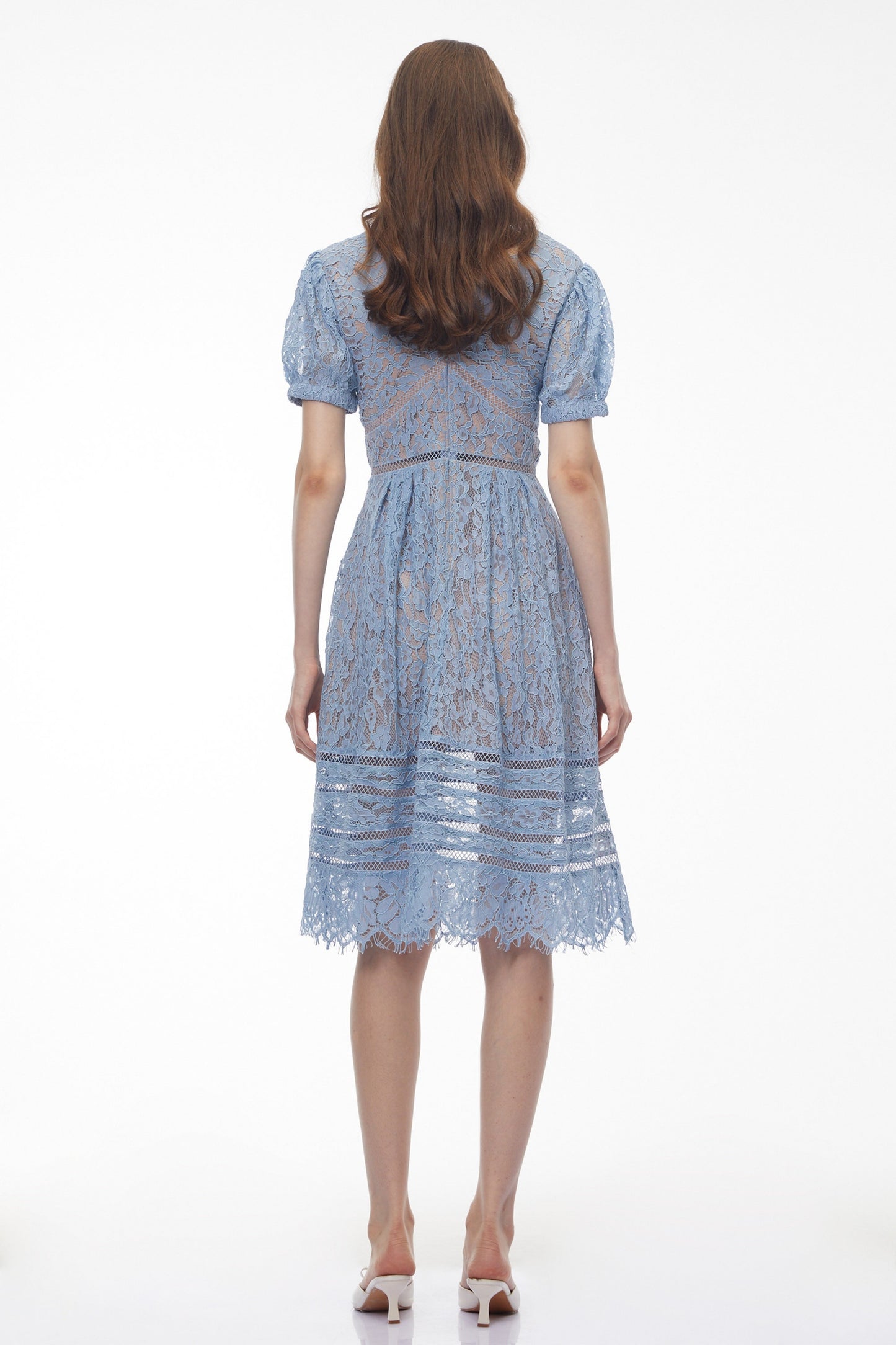 Tamara Cornflower Blue Floral Lace Midi Dress