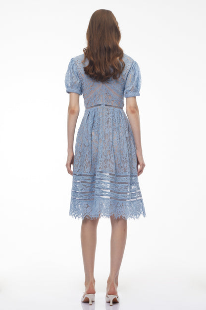 Tamara Cornflower Blue Floral Lace Midi Dress