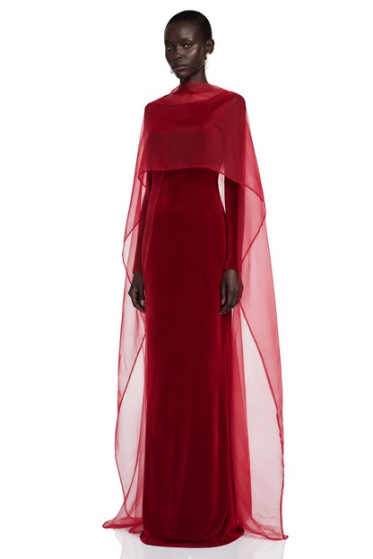 Thalassa Red Maxi Dress with Cape Sleeves