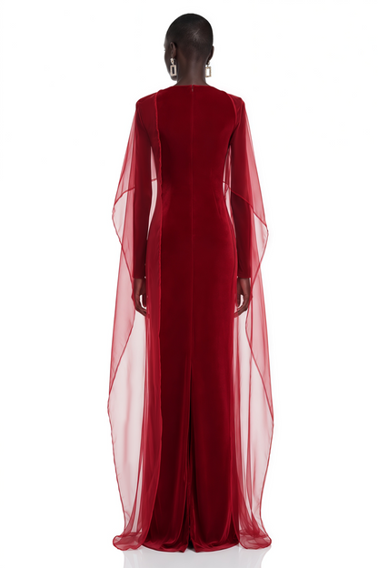 Thalassa Red Maxi Dress with Cape Sleeves
