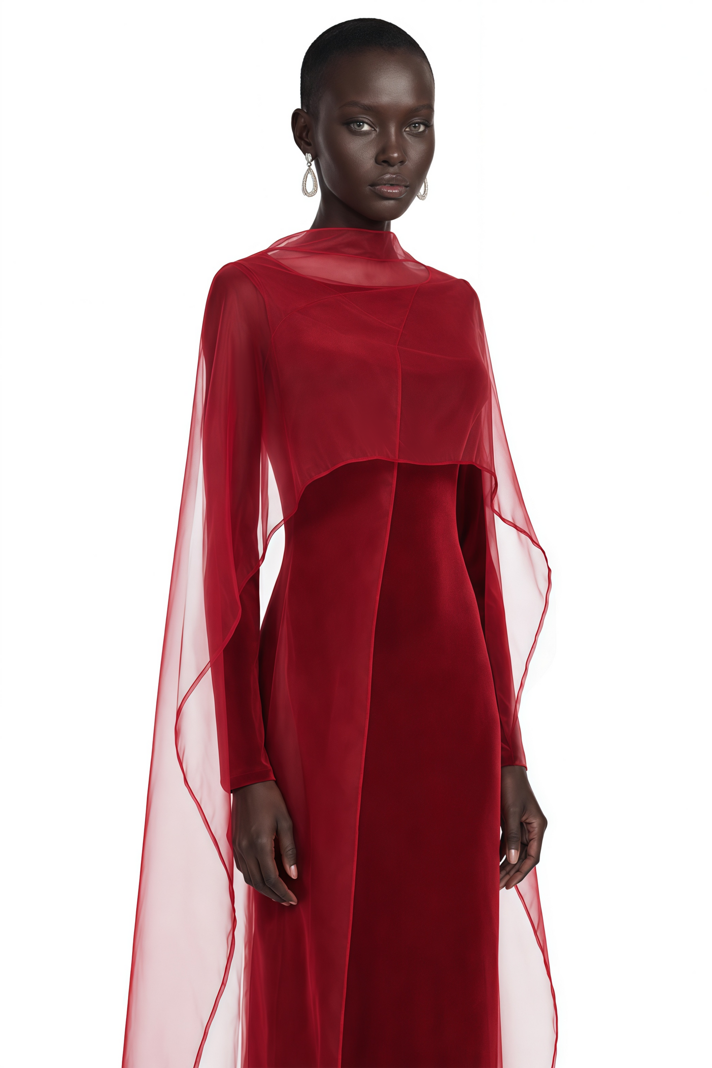Thalassa Red Maxi Dress with Cape Sleeves