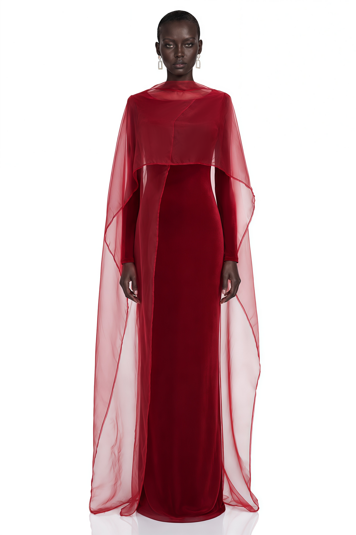 Thalassa Red Maxi Dress with Cape Sleeves