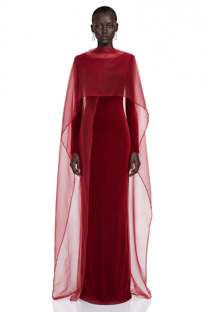 Thalassa Red Maxi Dress with Cape Sleeves