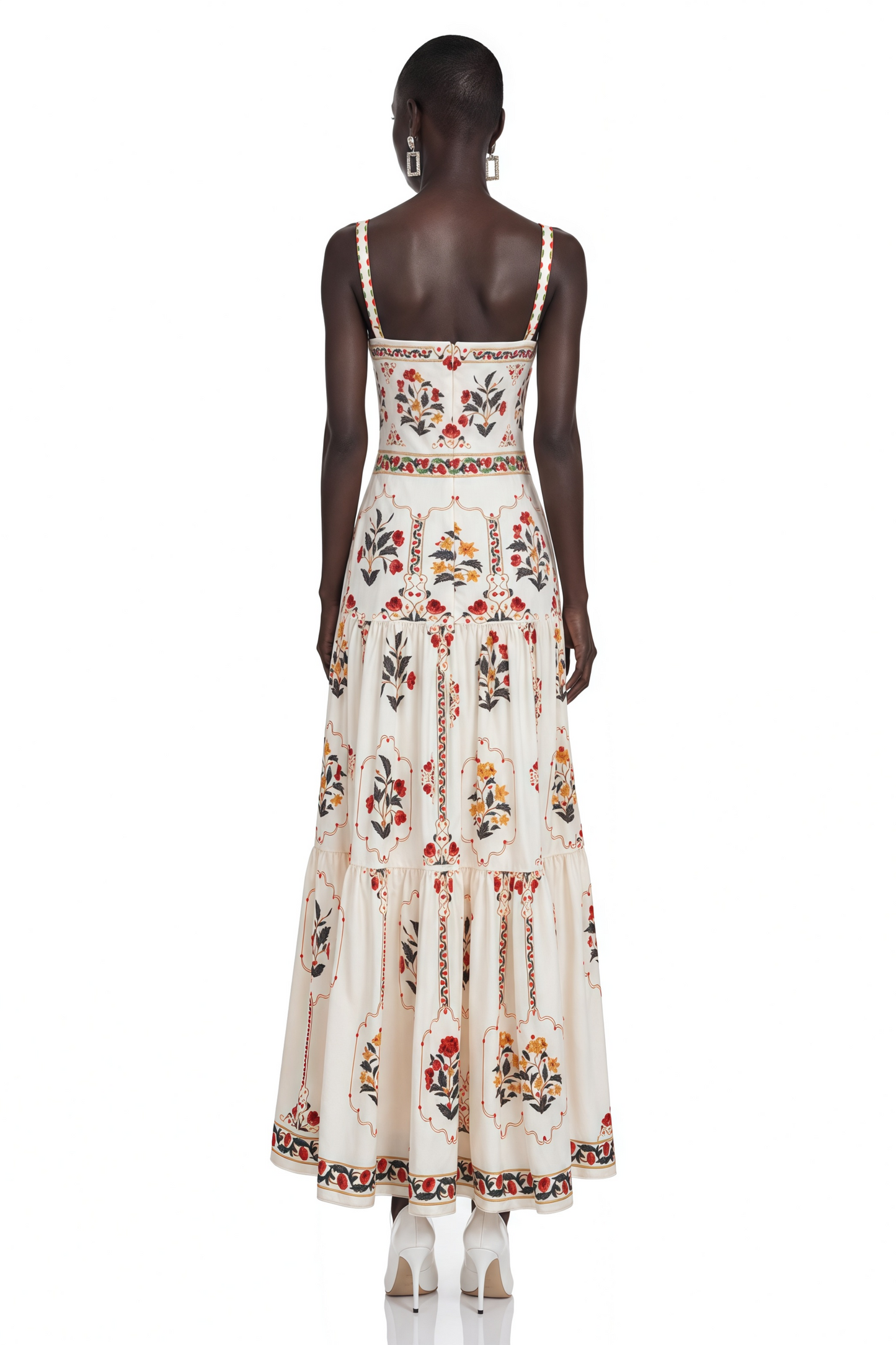 Delilah Cream Floral Print Midi Dress with Spaghetti Straps