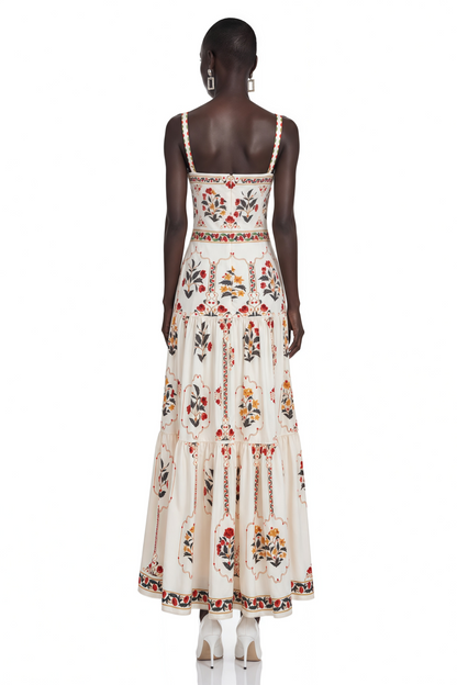 Delilah Cream Floral Print Midi Dress with Spaghetti Straps