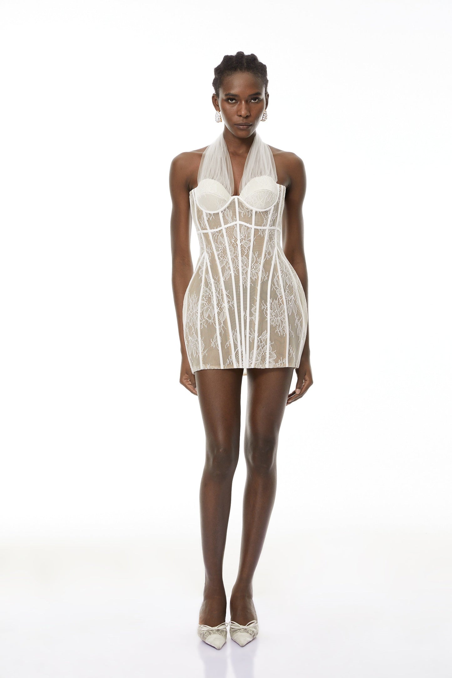 Thembeka White Halterneck Lace Mini Dress