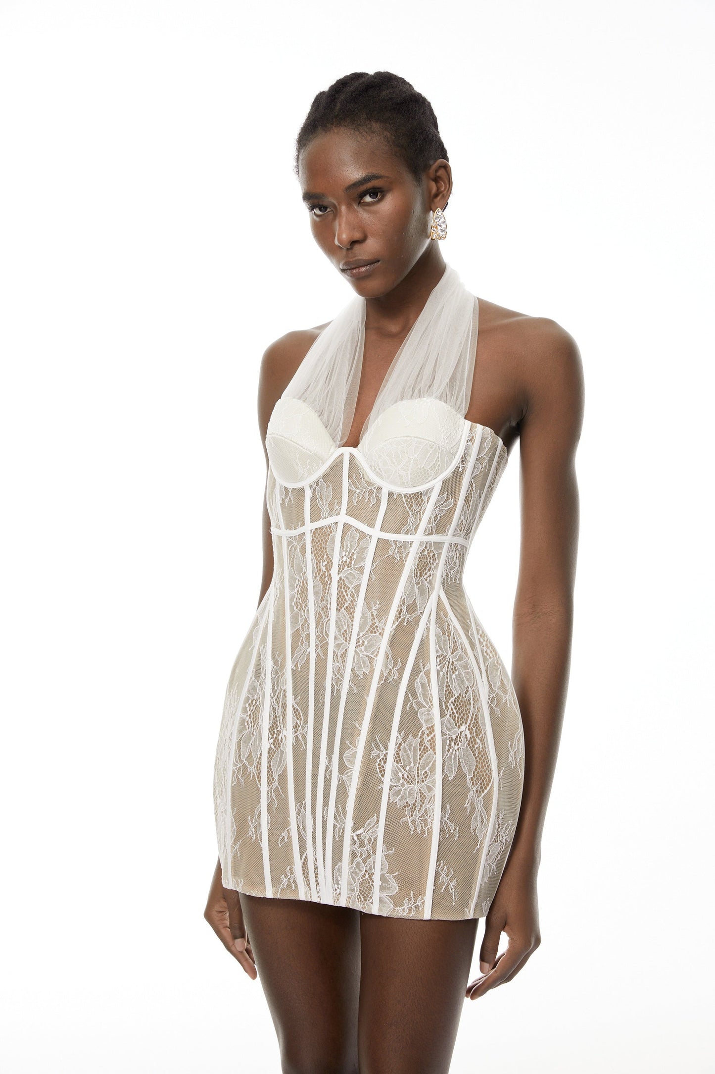 Thembeka White Halterneck Lace Mini Dress