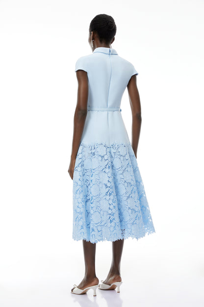 Theodora Blue Floral Lace Midi Dress