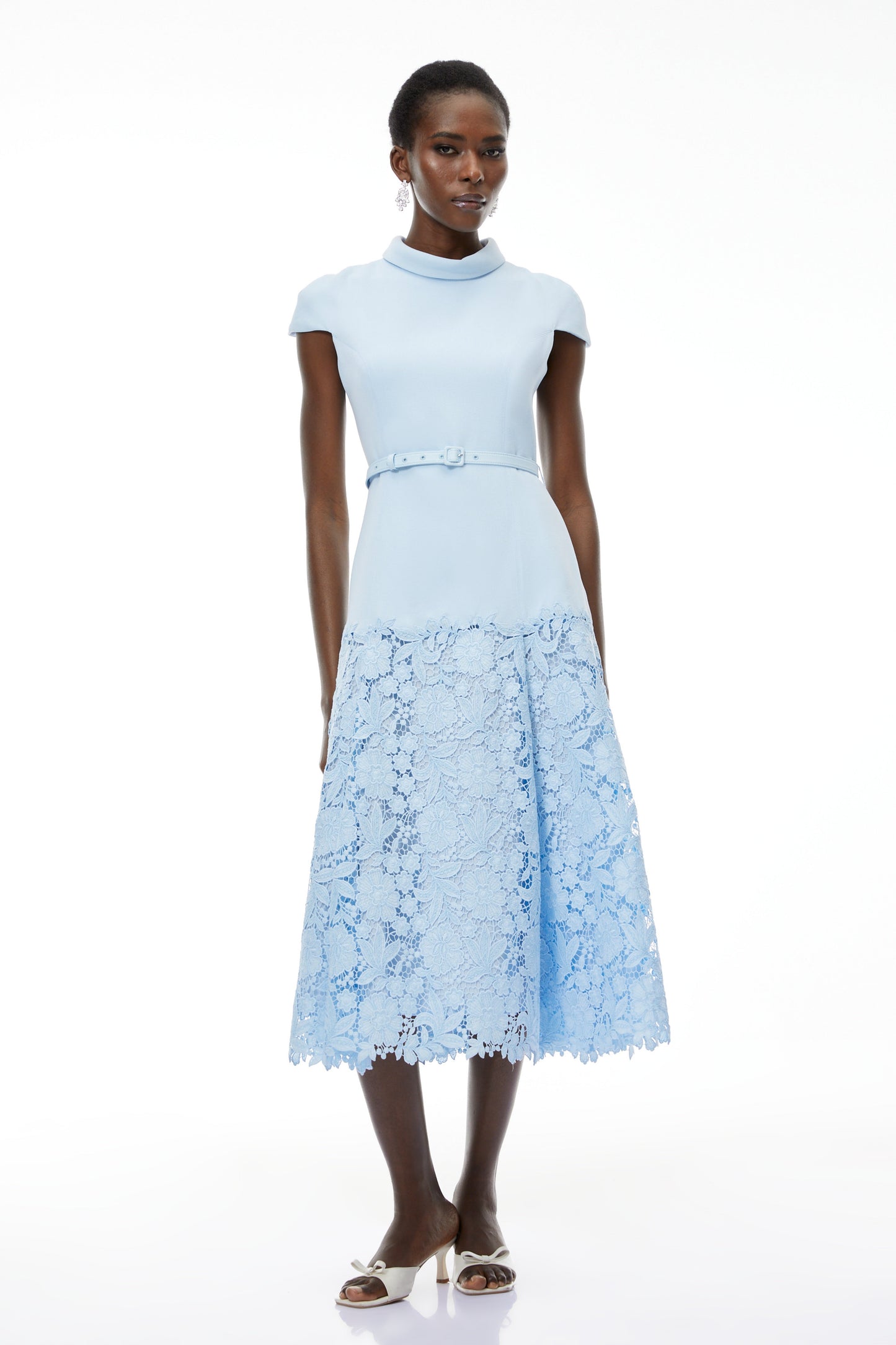 Theodora Blue Floral Lace Midi Dress