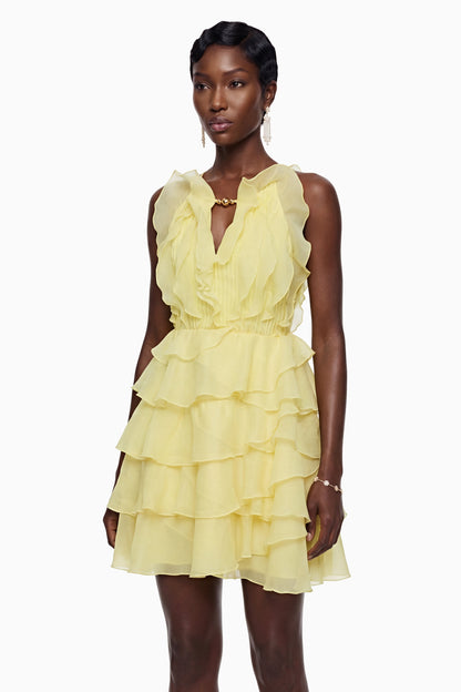 Thulisile Pale Yellow Halterneck Ruffled Mini Dress