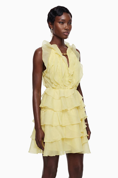 Thulisile Pale Yellow Halterneck Ruffled Mini Dress