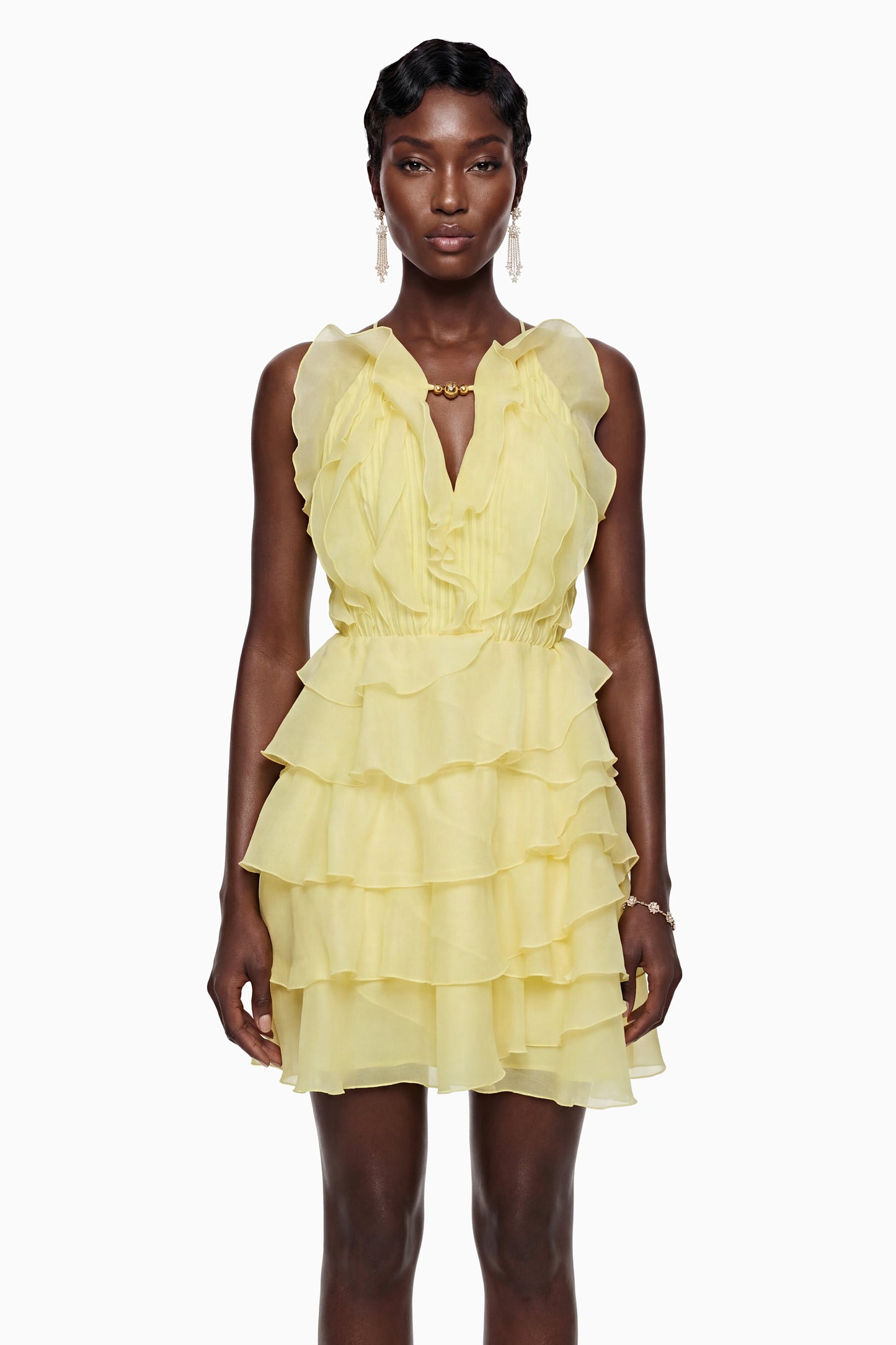 Thulisile Pale Yellow Halterneck Ruffled Mini Dress
