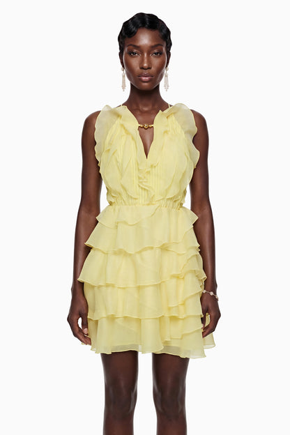 Thulisile Pale Yellow Halterneck Ruffled Mini Dress