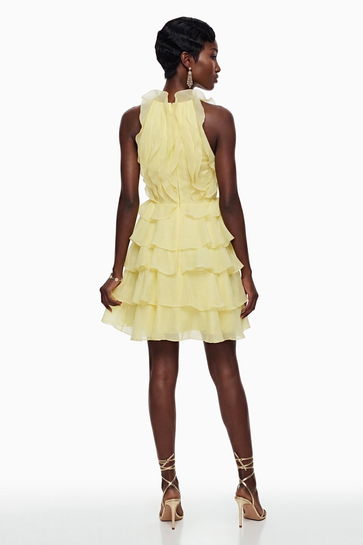 Thulisile Pale Yellow Halterneck Ruffled Mini Dress
