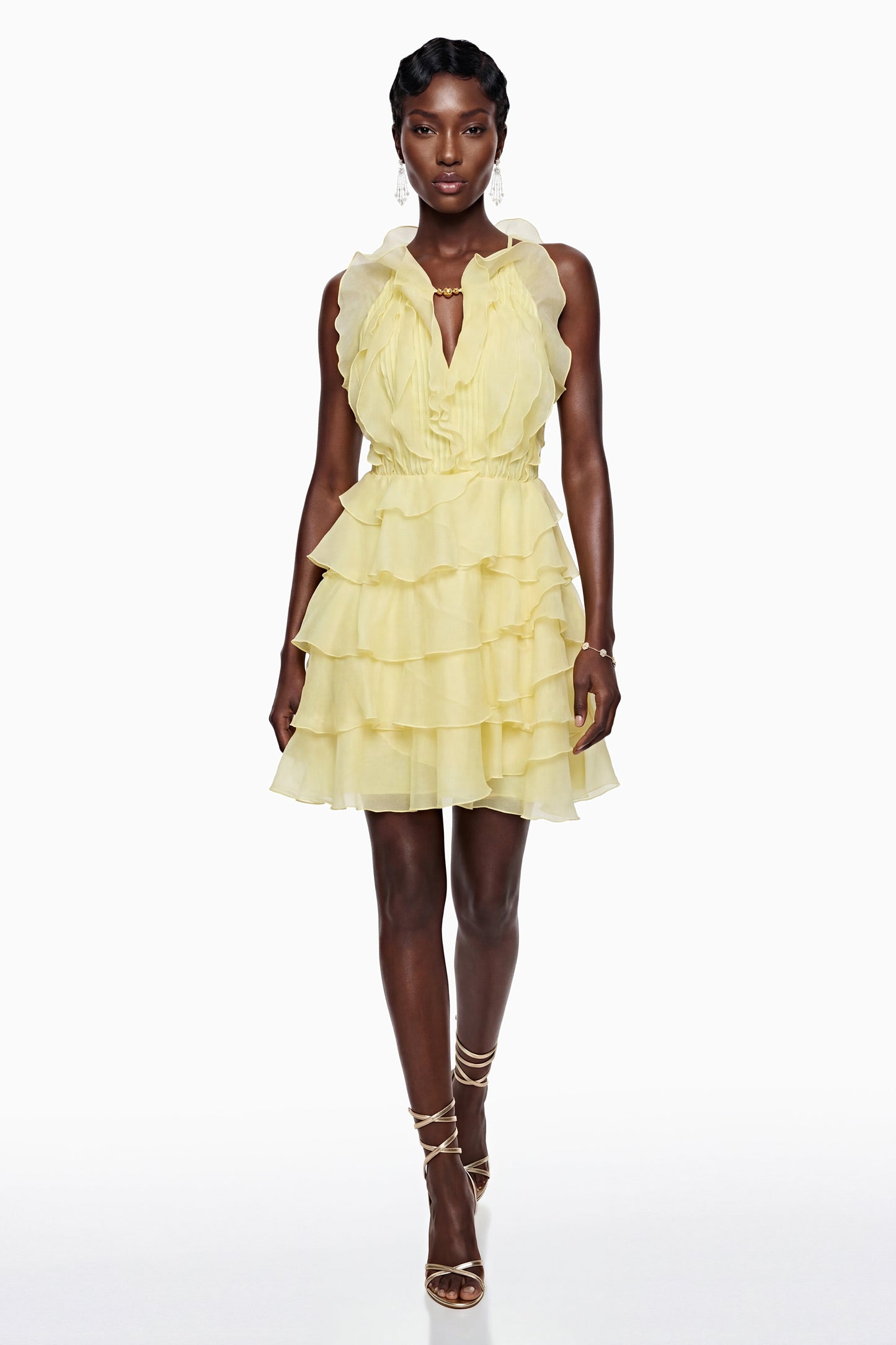 Thulisile Pale Yellow Halterneck Ruffled Mini Dress