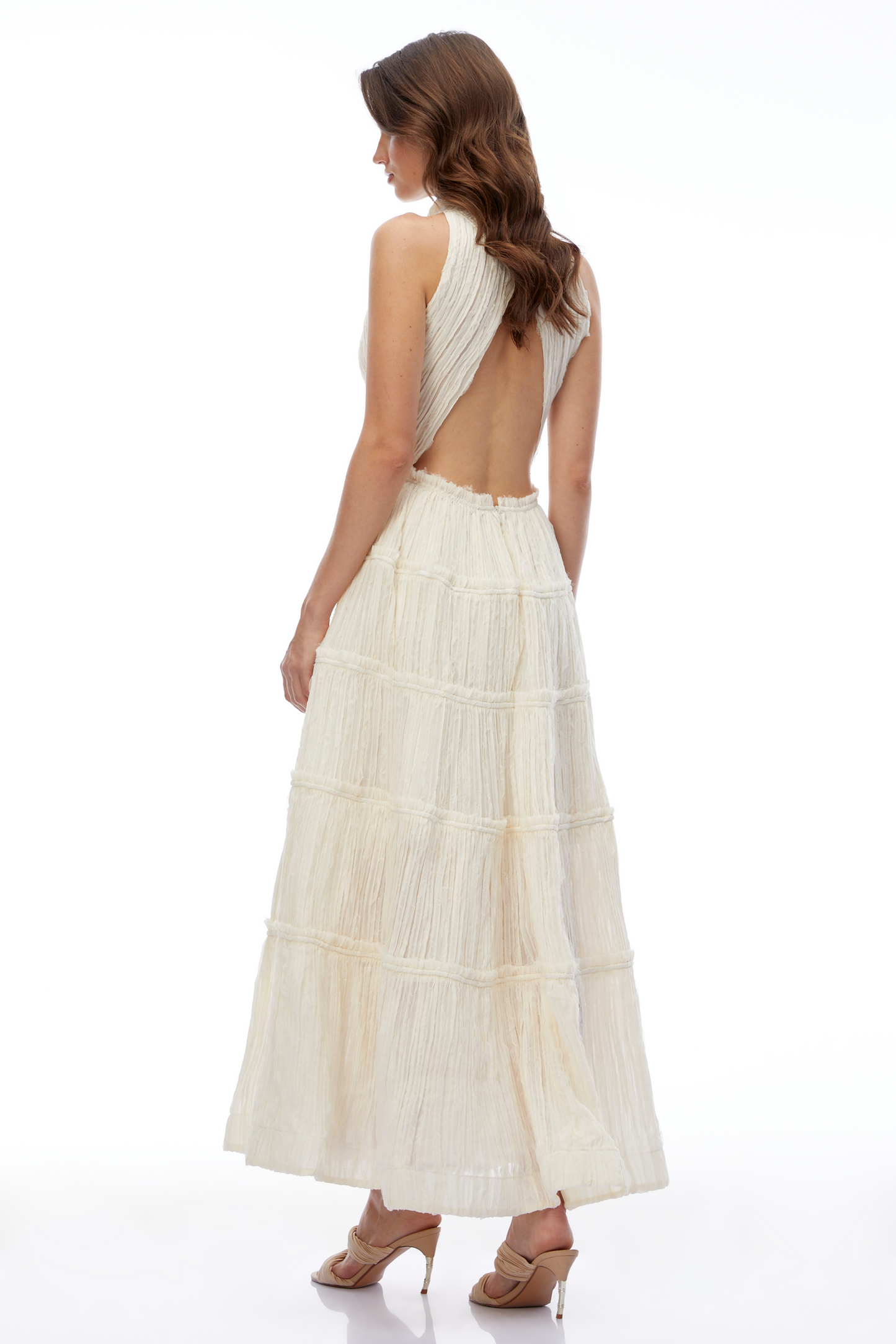 Elizabeth White Halterneck Frilled Maxi Dress