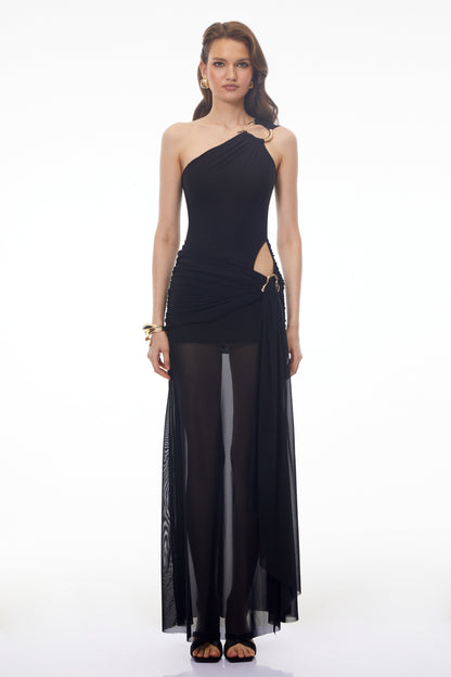 Tiziana Black One Shoulder Cut Out Maxi Dress