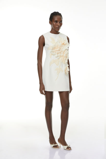 Toril White Color Blocked 3D Petal Mini Dress