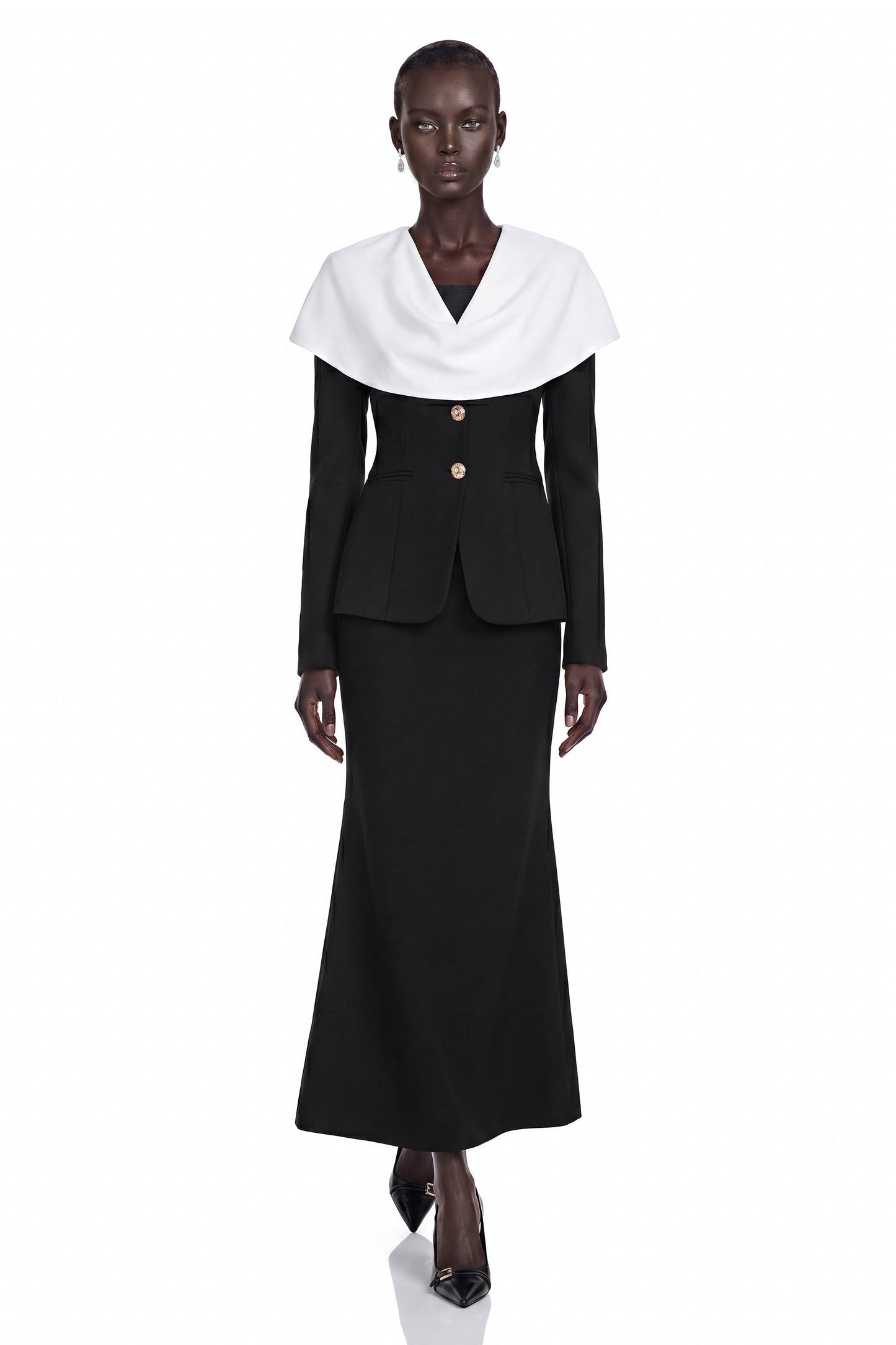 Uliana Black Color Block Fishtail Midi Dress