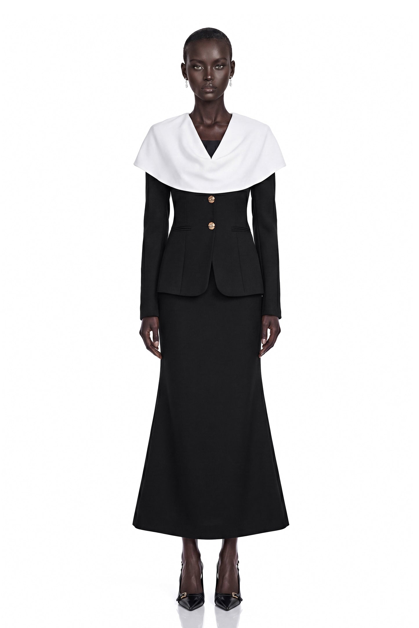 Uliana Black Color Block Fishtail Midi Dress