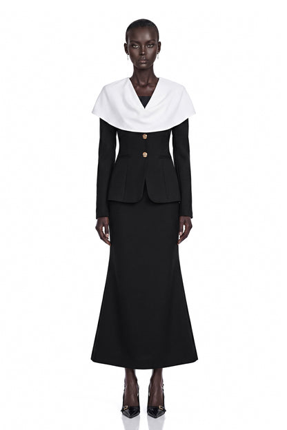 Uliana Black Color Block Fishtail Midi Dress