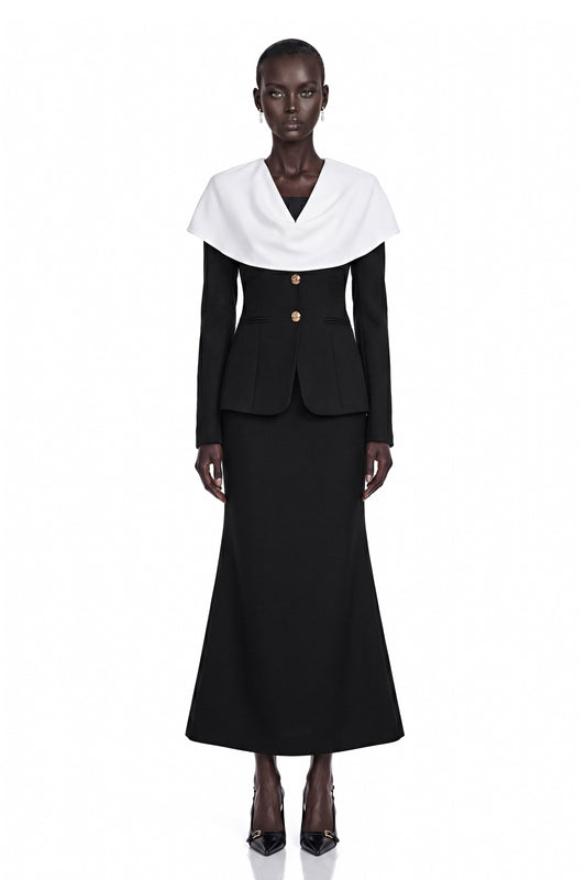 Uliana Black Color Block Fishtail Midi Dress