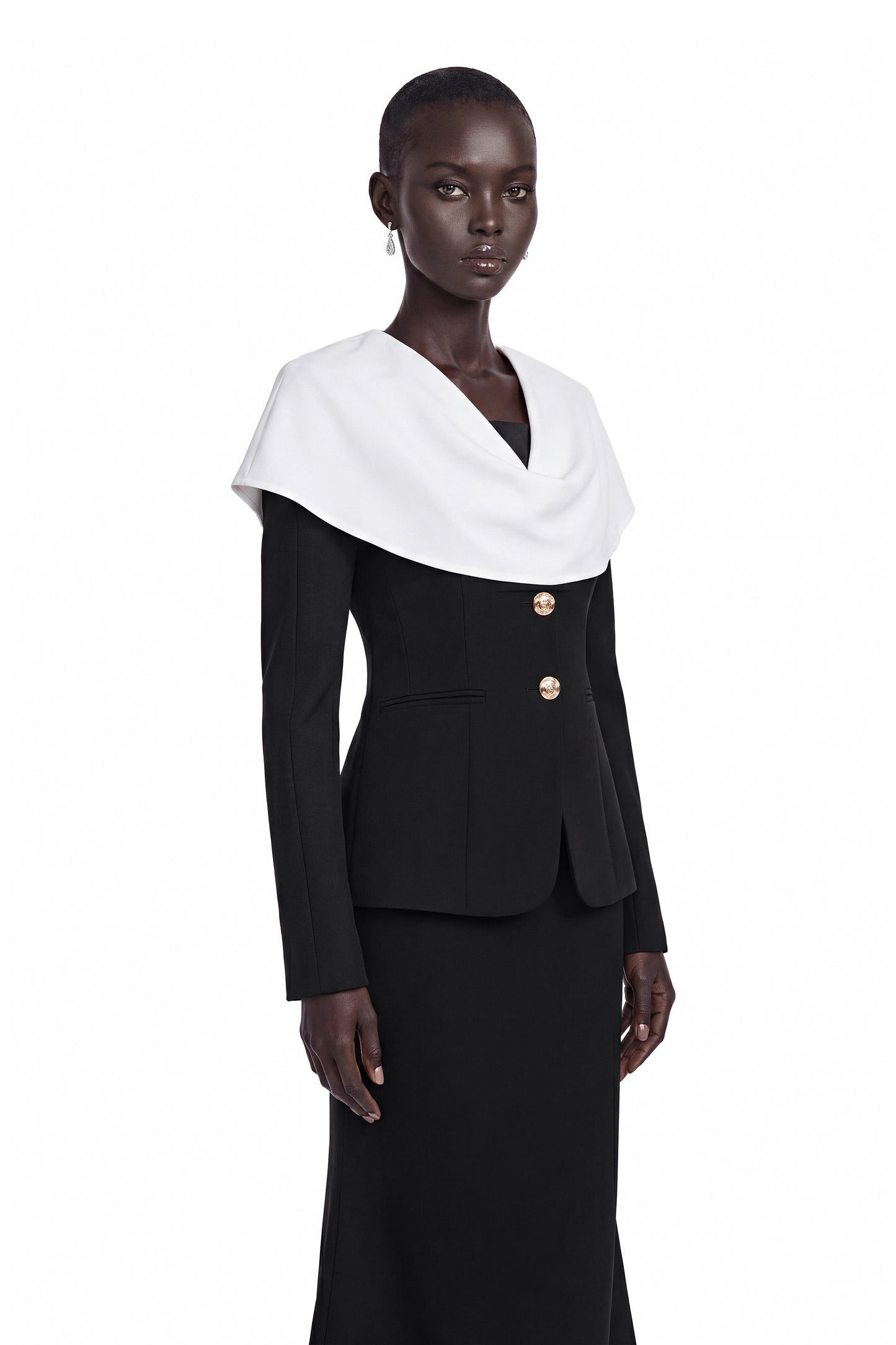 Uliana Black Color Block Fishtail Midi Dress