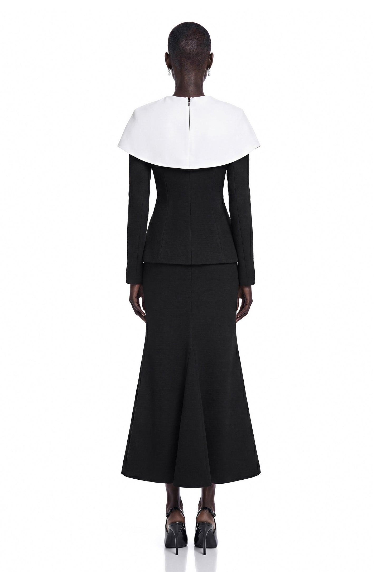 Uliana Black Color Block Fishtail Midi Dress