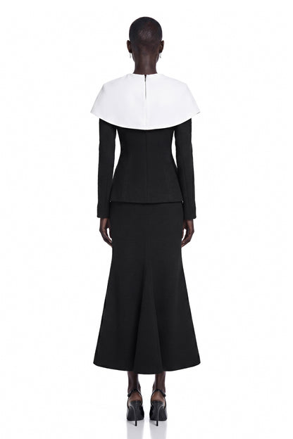 Uliana Black Color Block Fishtail Midi Dress