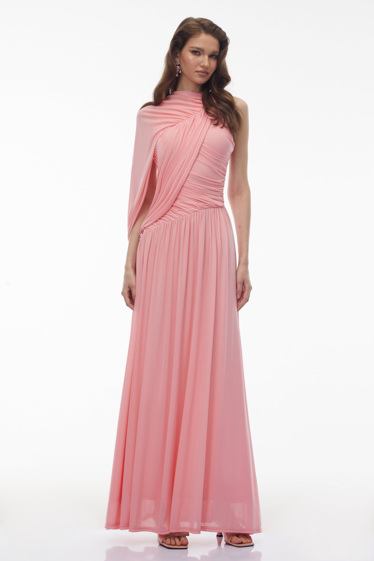 Uliana Pink One Shoulder Ruched Maxi Dress
