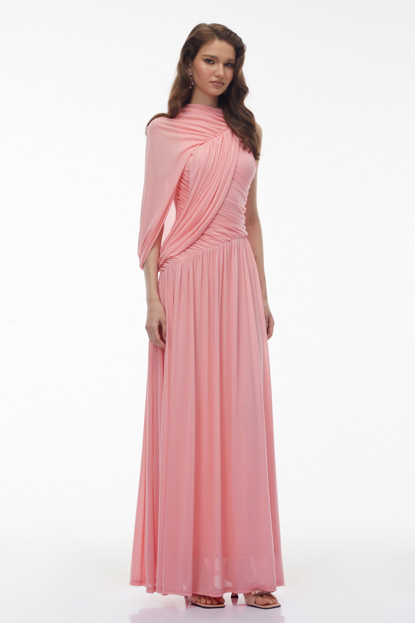 Uliana Pink One Shoulder Ruched Maxi Dress