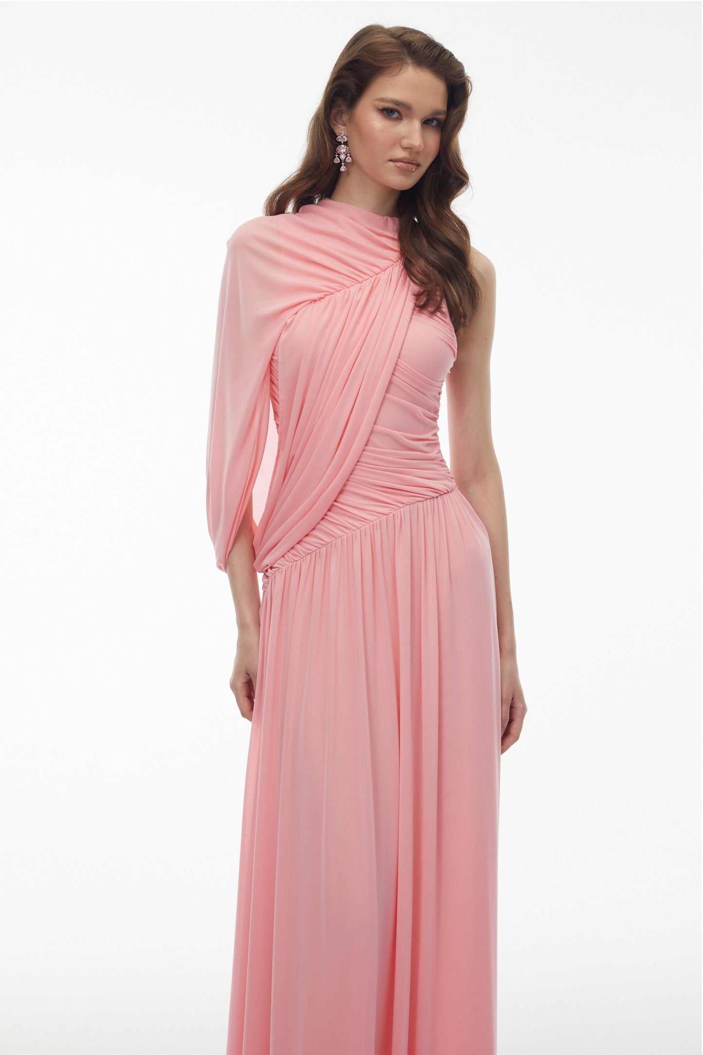Uliana Pink One Shoulder Ruched Maxi Dress