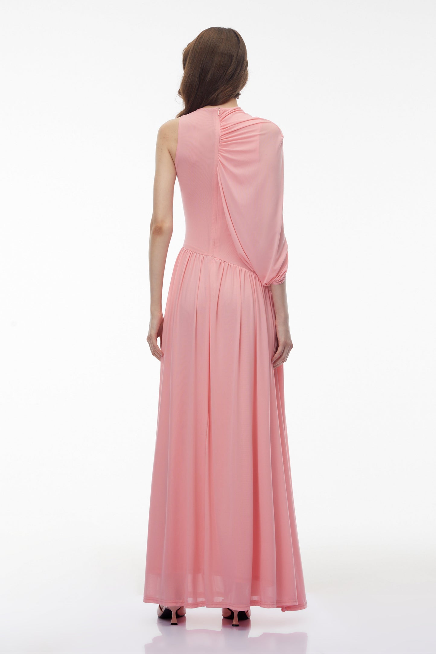 Uliana Pink One Shoulder Ruched Maxi Dress