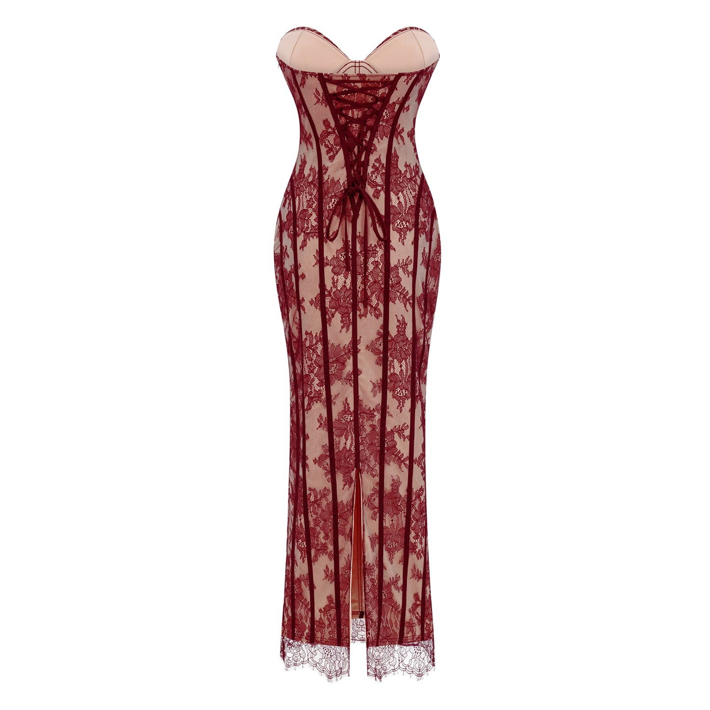 Urszula Red Floral Lace Corset Maxi Dress