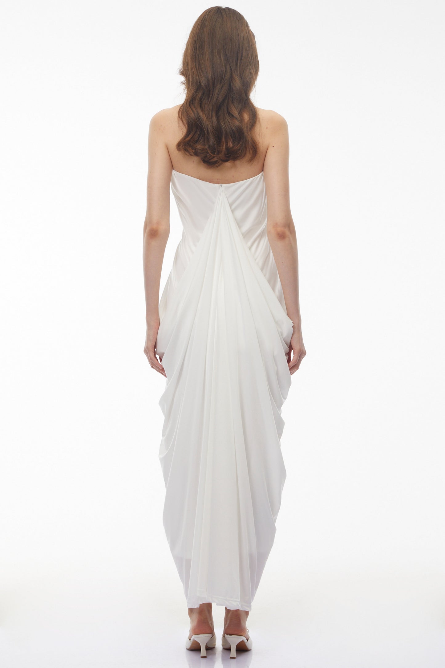Ushas White Halterneck Draped Maxi Dress