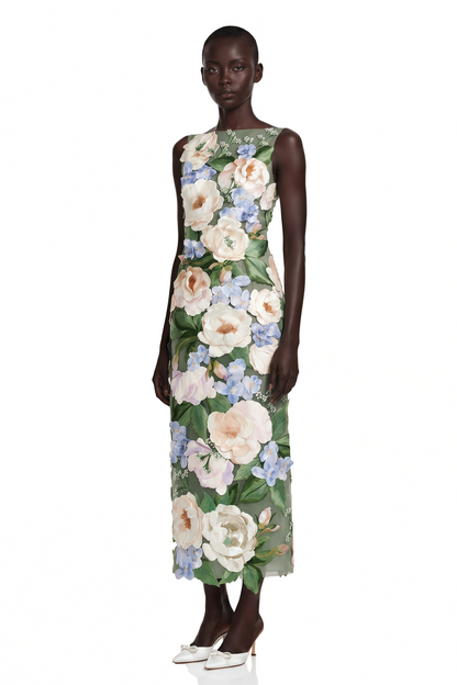 Valencia Emerald Green Sleeveless Floral Maxi Dress