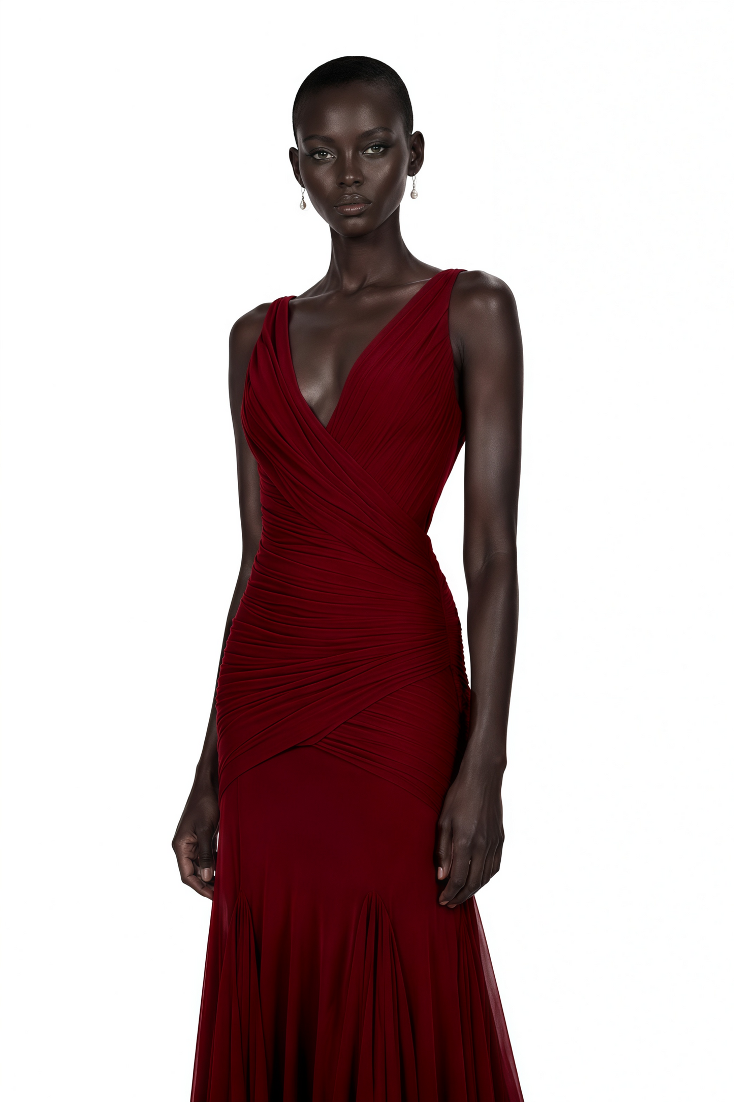 Valentina Burgundy V-Neck Ruched Maxi Dress